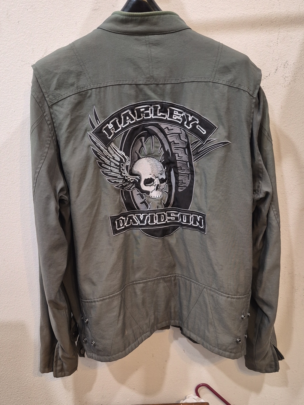 Vintage Harley-Davidson Olive Green Winged Skull Field Jacket